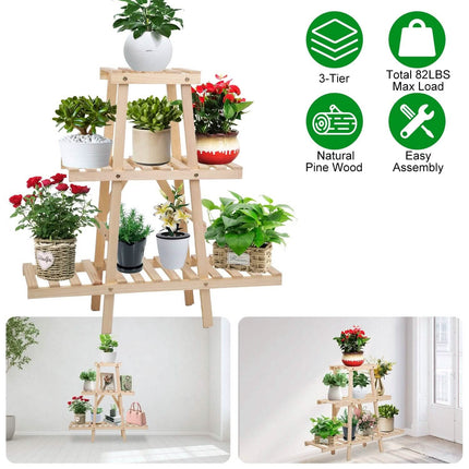 3-Tier Potted Flower Shelf Multi-tier Flower Pot Rack Holder Triangle Ladder