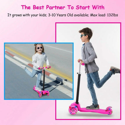 3-Wheeled LEDs Kick Scooter for Kids Flashing Scooter Adjustable Height