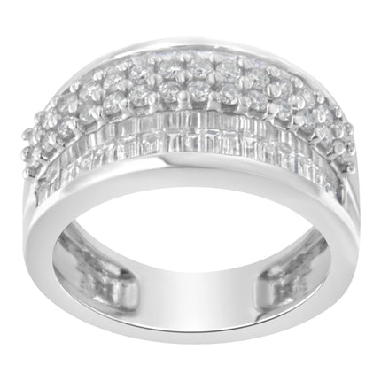 14K White Gold Round and Baguette Diamond Ring (1 1/2 Cttw, F-G Color, SI1-SI2 Clarity) - Size 6-3/4