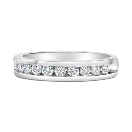 IGI Certified 1/2 Cttw Round Brilliant Cut Diamond 18K White Gold Channel Set Eternity Style Wedding Band Ring (H-I Color, I1-I2 Clarity) - Size 7