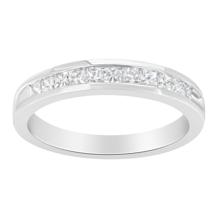 .925 Sterling Silver 1/2 Cttw Princess-Cut Diamond Channel-Set Half-Eternity Wedding or Anniversary Band Ring (H-I Color, I2 Clarity) - Size 6