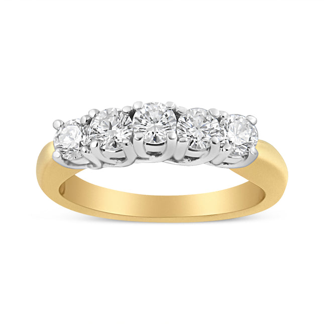 1.0 Cttw Diamond 5 Stone Ring Band in 18K Yellow Gold – Round Cut Wedding Anniversary Ring