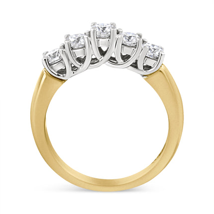 1.0 Cttw Diamond 5 Stone Ring Band in 18K Yellow Gold – Round Cut Wedding Anniversary Ring