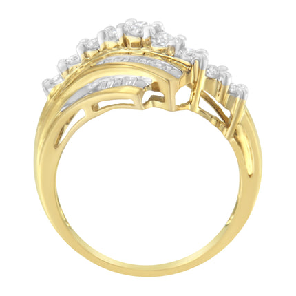 10K Yellow Gold Round and Baguette Diamond-Cut Ring (1/2 Cttw, I-J Color, I1-I2 Clarity) - Size 7