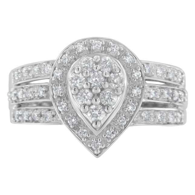 10K White Gold Round Cut Diamond Teardrop Ring (1/2 Cttw, H-I Color, SI2-I1 Clarity) - Size 6-1/2