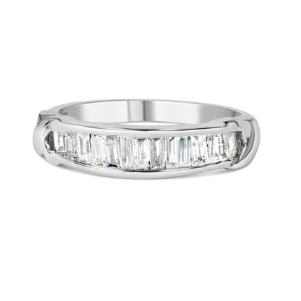.925 Sterling Silver 1/2 Cttw Baguette Cut Diamond Channel Set X-Station Wedding Ring (H-I Color, I1-I2 Clarity) - Size 6-1/2
