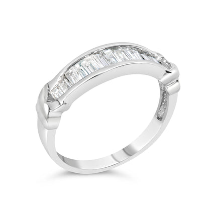 .925 Sterling Silver 1/2 Cttw Baguette Cut Diamond Channel Set X-Station Wedding Ring (H-I Color, I1-I2 Clarity) - Size 6-1/2
