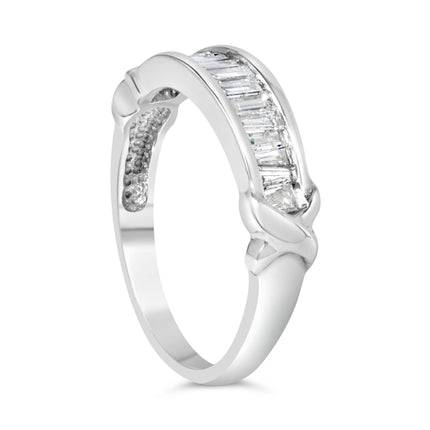 .925 Sterling Silver 1/2 Cttw Baguette Cut Diamond Channel Set X-Station Wedding Ring (H-I Color, I1-I2 Clarity) - Size 6-1/2