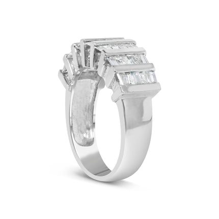.925 Sterling Silver 1.0 Cttw Baguette Cut Diamond Vertical Channel Fluted Multi-Row Unisex Fashion Wedding Ring (H-I Color, I1-I2 Clarity) - Size 6-3/4