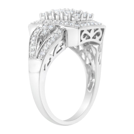 10K White Gold 1.0 Cttw Diamond Rectangular Cushion Shaped Cluster Halo Flared Band Cocktail Fashion Ring (H-I Color, SI2-I1 Clarity) - Size 7