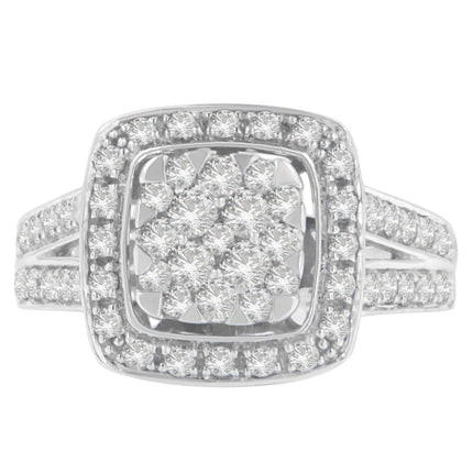 10K White Gold Diamond Cluster Ring (1 Cttw, H-I Color, SI2-I1 Clarity) - Size 6-1/2