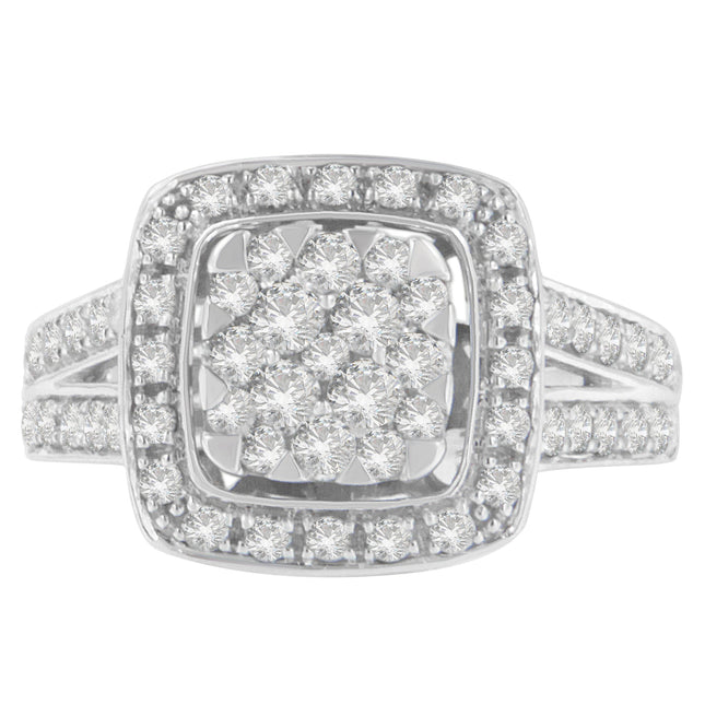 10K White Gold Diamond Cluster Ring (1 Cttw, H-I Color, SI2-I1 Clarity) - Size 6-1/2