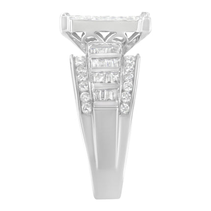 14K White Gold 2.0 Cttw Mixed-Cut Diamond Rectangle Invisible-Set Composite Cluster Ring with Bar- and Channel-Set Band (H-I Color, SI2-I1 Clarity) - Size 5