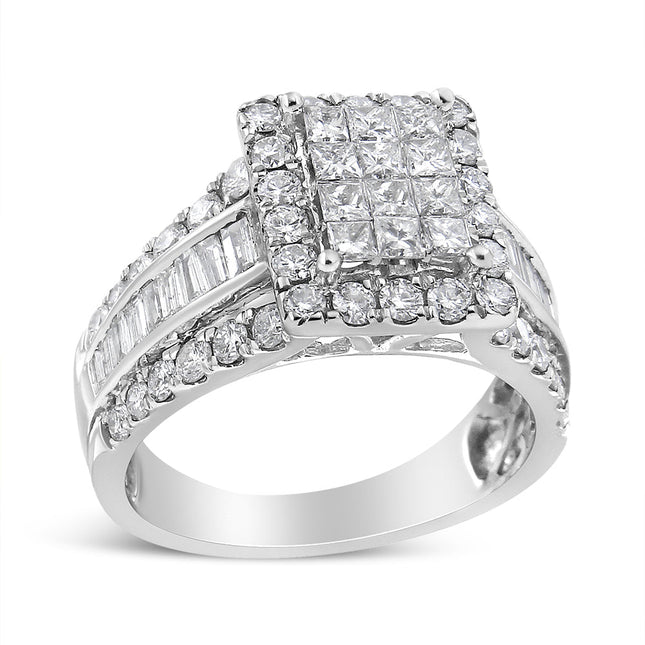2 Ct Diamond Halo Ring 14K White Gold | Composite Head with Side Stones