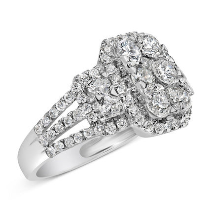 14K White Gold 2 1/4 Cttw Diamond Cocktail Cluster Ring (G-H Color, SI2-I1 Clarity) - Size 7