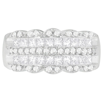 14K White Gold 1 1/7ct. TDW Round and Princess-Cut Diamond Ring(H-I, SI2-I1)