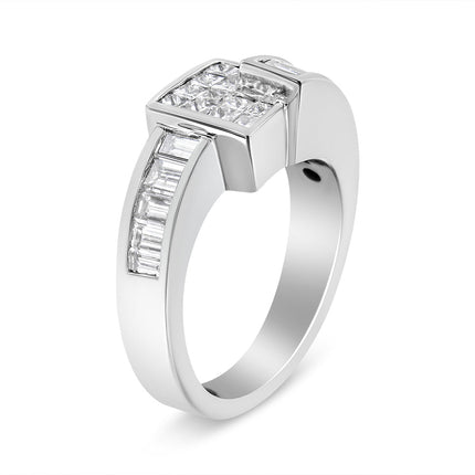 14K White Gold 1 1/2 Cttw Invisible-Set Princess and Channel-Set Baguette Diamond Geometric Bypass Ring Band (G-H Color, SI2-I1 Clarity) - Ring Size 7