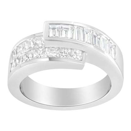 14K White Gold 2.0 Cttw Channel-Set Princess and Baguette-Cut Diamond Bypass Ring Band (G-H Color, SI1-SI2 Clarity) - Ring Size 6.5