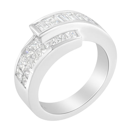 14K White Gold 2.0 Cttw Channel-Set Princess and Baguette-Cut Diamond Bypass Ring Band (G-H Color, SI1-SI2 Clarity) - Ring Size 6.5