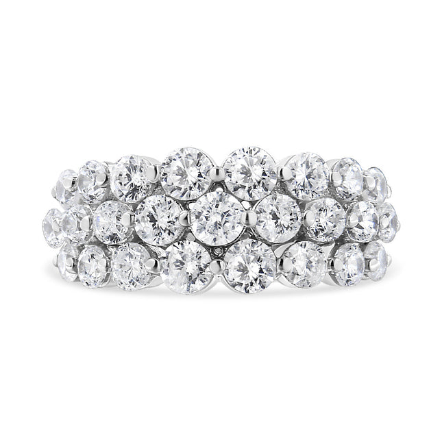 10K White Gold 2 1/2 Cttw Round Natural Diamond 3 Row Band Ring (I-J Color, I1-I2 Clarity) - Ring Size 7