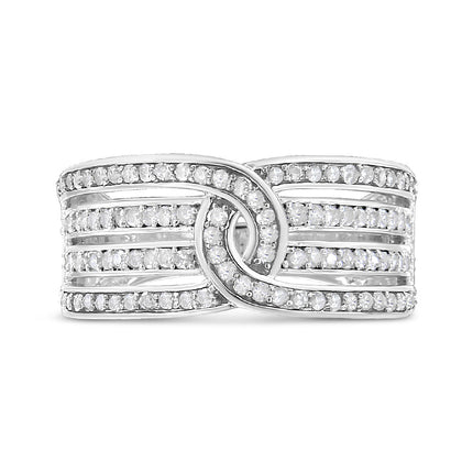 .925 Sterling Silver 1/2 Cttw Diamond Multi-Row Bypass Band Ring (I-J Color, I3 Clarity) - Size 7