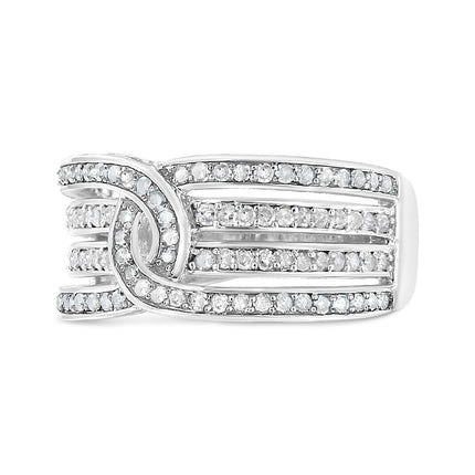 .925 Sterling Silver 1/2 Cttw Diamond Multi-Row Bypass Band Ring (I-J Color, I3 Clarity) - Size 7