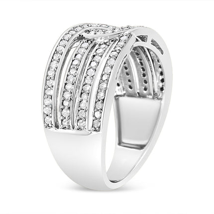 .925 Sterling Silver 1/2 Cttw Diamond Multi-Row Bypass Band Ring (I-J Color, I3 Clarity) - Size 7