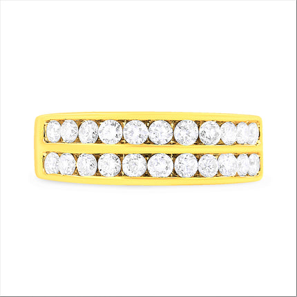 10K Yellow Gold Two-Row Diamond Band Ring (1 Cttw, J-K Color, I1-I2 Clarity) - Size 6