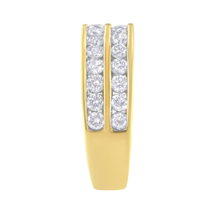 10K Yellow Gold Two-Row Diamond Band Ring (1 Cttw, J-K Color, I1-I2 Clarity) - Size 6