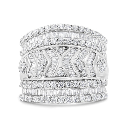 .925 Sterling Silver 2.0 Cttw Diamond Edge Multi-Row Ring Band ( J-K Color, I3 Clarity) - Ring Size 7