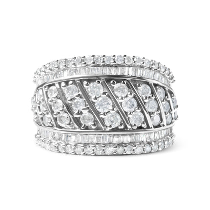 .925 Sterling Silver 2.00 Cttw Diamond Fashion Multi Row Cocktail Ring (H-I Color, I2-I3 Clarity) - Ring Size 7