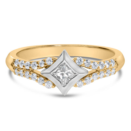 10K Two Tone Color 1/2 Cttw Diamond Kite and Split Shank Ring (H-I Color,SI2-I1 Clarity)