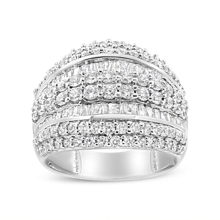 .925 Sterling Silver 2.00 Cttw Round and Baguette-Cut Diamond Cluster Ring (H-I Color, I1-I2 Clarity) - Size 7