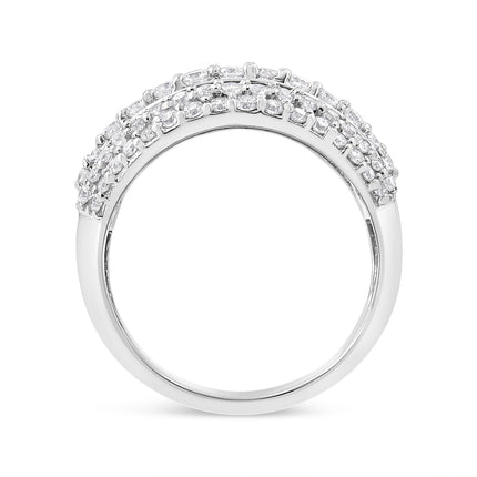 .925 Sterling Silver 2.00 Cttw Round and Baguette-Cut Diamond Cluster Ring (H-I Color, I1-I2 Clarity) - Size 7