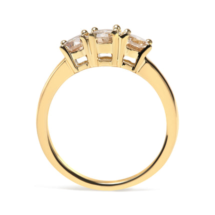 10K Yellow Gold 1.00 Cttw Champagne Diamond 3-Stone Band Ring (J-K Color, I1-I2 Clarity)  - Size 7