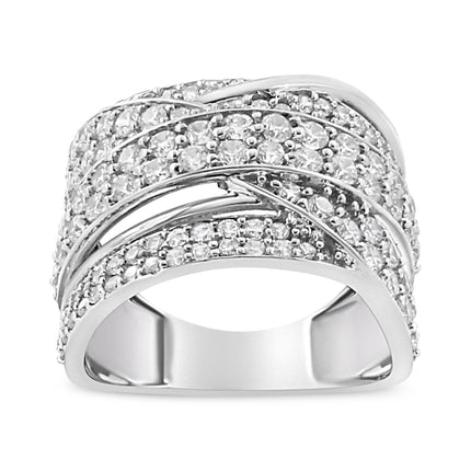 .925 Sterling Silver 2.00 Cttw Round-Cut Diamond Overlapping Bypass Band Ring (I-J Color, I2-I3 Clarity) - Ring Size 7