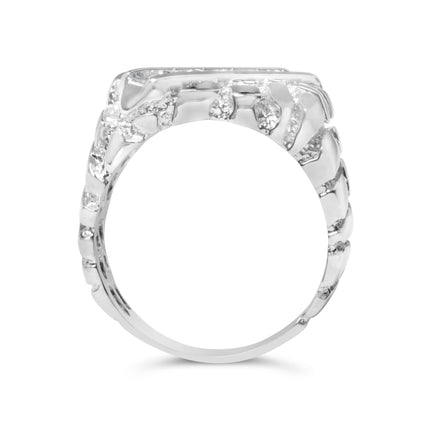 .925 Sterling Silver 1/3 Diamond 6 Stone Rectangle Nugget Gents Ring - Size 10