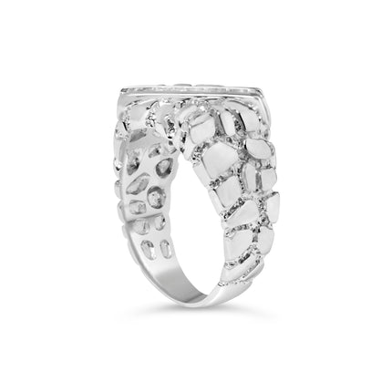 .925 Sterling Silver 1/3 Diamond 6 Stone Rectangle Nugget Gents Ring - Size 10