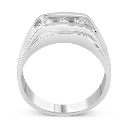Men's .925 Sterling Silver 1/3 Cttw Diamond Channel Set 3 Stone Ring Band (I-J Color, I3 Clarity) - Ring Size 10
