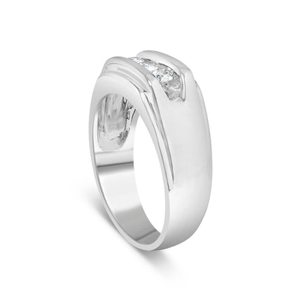 Men's .925 Sterling Silver 1/3 Cttw Diamond Channel Set 3 Stone Ring Band (I-J Color, I3 Clarity) - Ring Size 10
