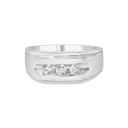Men's .925 Sterling Silver 1/3 Cttw Diamond Channel Set 3 Stone Ring Band (I-J Color, I3 Clarity) - Ring Size 10