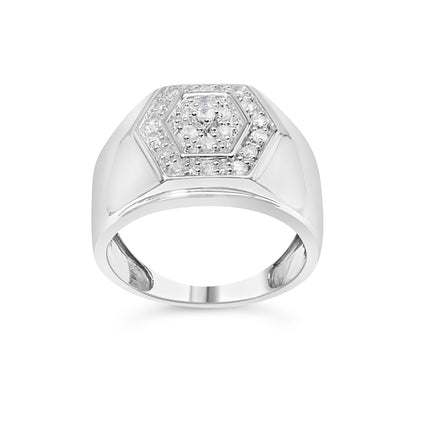 Men's .925 Sterling Silver 1/2 Cttw Multi-Diamond Hexagon Frame Ring (I-J Color, I3 Clarity) - Ring Size 10