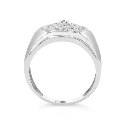 Men's .925 Sterling Silver 1/2 Cttw Multi-Diamond Hexagon Frame Ring (I-J Color, I3 Clarity) - Ring Size 10