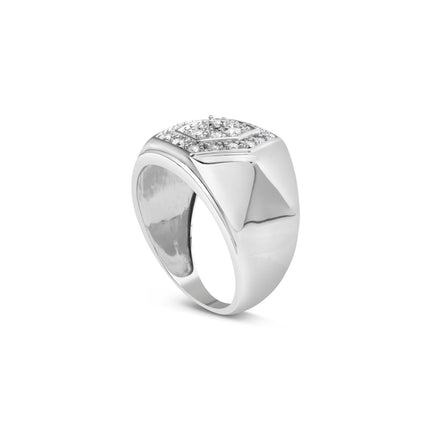 Men's .925 Sterling Silver 1/2 Cttw Multi-Diamond Hexagon Frame Ring (I-J Color, I3 Clarity) - Ring Size 10