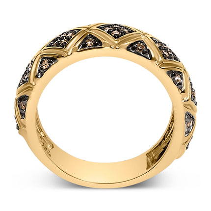 10K Yellow Gold Plated .925 Sterling Silver 3/8 Cttw Champagne Diamond Geometric Style Band Ring - Size 7