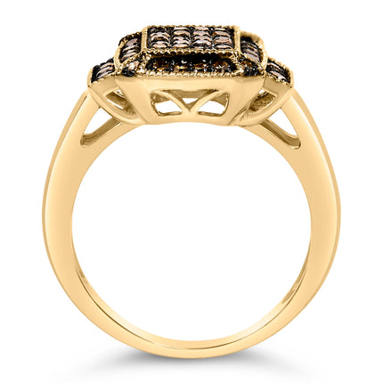 10K Yellow Gold Plated .925 Sterling Silver 1/2 Cttw Champagne Diamond Step Up Ring - Size 7