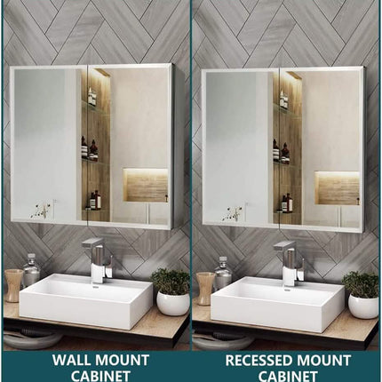 30" W X 26" H Aluminum Bathroom Mirror Medicine Cabinet with Dual Mirrors