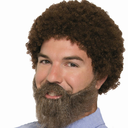 80s Guy American Painter Brown Afro Style Wig & Beard with Moustache