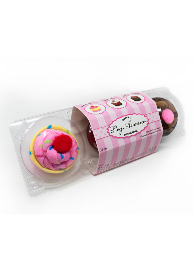 3 PC Cupcake Socks Set, Includes 3 Pairs of Fresh Baked Woven Cupcake Crew Socks with Mismatched Designs - Multicolor - O/S