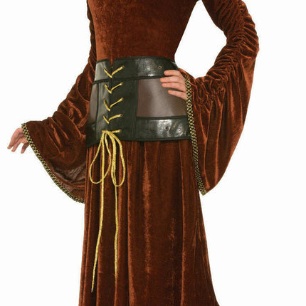 Medieval Lady Brown Velvet Adult Costume Dress Corset Belt Bell Sleeves